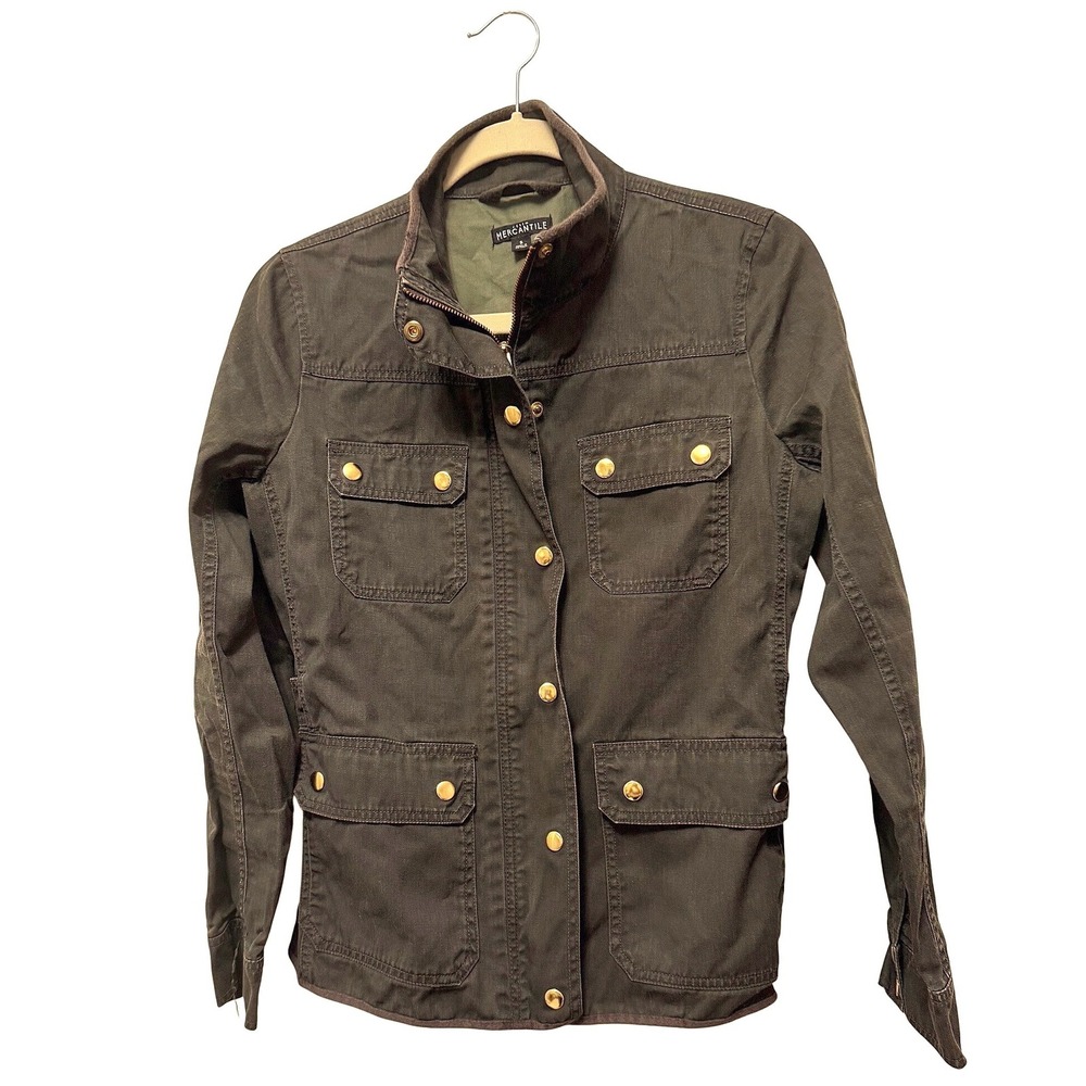 J.Crew Mercantile Womens Olive Green Cotton Field Jacket Gold Hardware Small